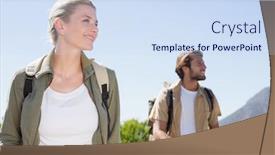  Presentation with walking trail - Beautiful slide set featuring attractive hiking couple walking on mountain trail on a sunny day backdrop and a sky blue colored foreground