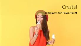  Presentation with ice cream - PPT theme with attractive-hipster-girl-posing background and a light gray colored foreground
