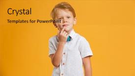 Presentation with thinking - Slide set with attractive kids - picture of thinking little boy background and a gold colored foreground