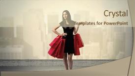  Presentation with tall buildings - PPT theme having holding red shopping bags standing background and a lemonade colored foreground