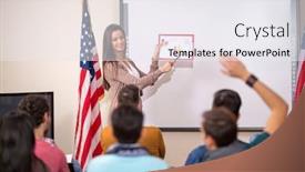  Presentation with audience - Presentation theme consisting of attractive lecturer show chart to audience background and a white colored foreground