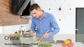  Presentation with blue - Presentation theme featuring attractive male in blue shirt background and a mint green colored foreground