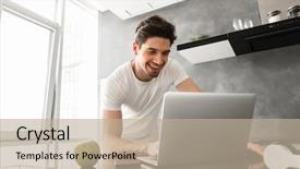  Presentation with life basic support - Colorful slide set enhanced with attractive man 30s in basic backdrop and a mint green colored foreground