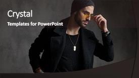  Presentation with man looking up happy - Presentation design with attractive man adjusting his shades background and a tawny brown colored foreground