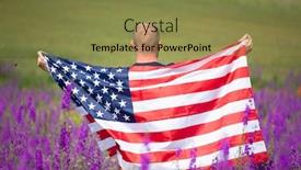  Presentation with independence day - Audience pleasing presentation theme consisting of attractive-man-holding-flag backdrop and a gold colored foreground