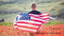 Presentation with independence day - Cool new presentation design with attractive-man-holding-flag backdrop and a coral colored foreground