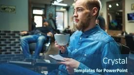  Presentation with barber shop - Colorful PPT layouts enhanced with attractive-man-in-barber-shop backdrop and a ocean colored foreground