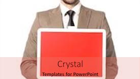  Presentation with formal - Amazing PPT theme having attractive man in formal wear holding empty red sign on white background backdrop and a coral colored foreground