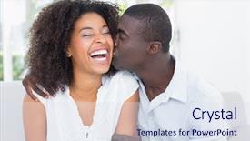  Presentation with living room - Colorful theme enhanced with live love laugh - attractive man kissing his girlfriend backdrop and a sky blue colored foreground