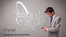  Presentation with abstract music - Cool new theme with attractive man singing and listening to music with abstract headphone getting out of his mouth backdrop and a light gray colored foreground