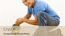  Presentation with paint roller - Audience pleasing PPT theme consisting of attractive man smiling and pouring paint into roller pan in home backdrop and a lemonade colored foreground