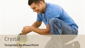  Presentation with paint roller - Slides featuring attractive man smiling and pouring paint into roller pan in home background and a lemonade colored foreground