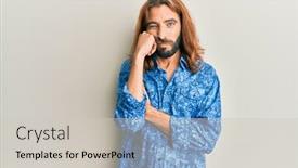  Presentation with 80s disco - Colorful slide deck enhanced with attractive-man-with-long-hair backdrop and a light gray colored foreground