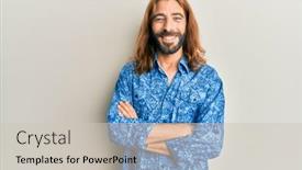  Presentation with 80s disco - Presentation featuring attractive-man-with-long-hair background and a light gray colored foreground