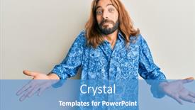  Presentation with 80s disco - Presentation theme featuring attractive-man-with-long-hair background and a teal colored foreground