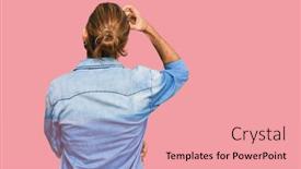  Presentation with denim - Audience pleasing slide deck consisting of attractive-man-with-long-hair backdrop and a coral colored foreground