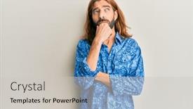  Presentation with 80s disco - Cool new PPT theme with attractive-man-with-long-hair backdrop and a light gray colored foreground