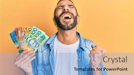  Presentation with long hair man - Amazing presentation design having attractive-man-with-long-hair backdrop and a light blue colored foreground