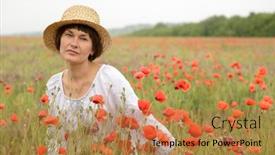  Presentation with embroidery - Cool new PPT theme with attractive-mid-adult-woman-wearing backdrop and a coral colored foreground
