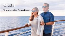  Presentation with cruise ship - PPT theme having attractive-middle-aged-couple-enjoying background and a sky blue colored foreground