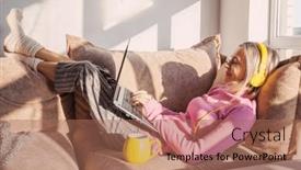  Presentation with remote work - Presentation theme having attractive-middle-aged-domestic-lady background and a coral colored foreground