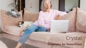  Presentation with remote work - Presentation enhanced with attractive-middle-aged-domestic-woman background and a coral colored foreground