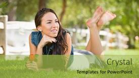  Presentation with race - Slide set consisting of attractive mixed race girl portrait laying in grass outdoors with flower background and a yellow colored foreground