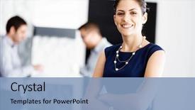  Presentation with office ergonomics man worker exercising - Slides with attractive office worker standing background and a light blue colored foreground