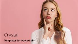  Presentation with thinking - PPT layouts having attractive-pensive-young-woman-thinking background and a coral colored foreground
