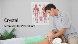  Presentation with patients - Beautiful PPT theme featuring attractive physiotherapist massaging patients neck in bright office backdrop and a light gray colored foreground