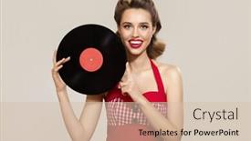  Presentation with vinyl record - Slide set with attractive-pin-up-girl-holding background and a soft green colored foreground