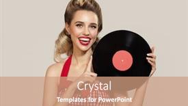  Presentation with vinyl record - Colorful presentation design enhanced with attractive-pin-up-girl-holding backdrop and a coral colored foreground