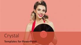  Presentation with vinyl record - PPT theme enhanced with attractive-pin-up-girl-holding background and a  colored foreground