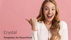  Presentation with female - Colorful slide set enhanced with attractive-positive-young-female backdrop and a coral colored foreground