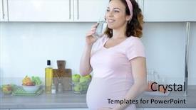  Presentation with pregnant woman - Presentation theme featuring attractive pregnant woman drinks water background and a light blue colored foreground