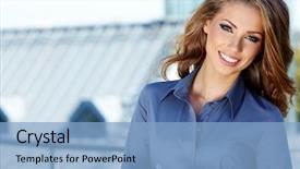  Presentation with estate - Cool new PPT layouts with attractive real estate agent woman backdrop and a light blue colored foreground