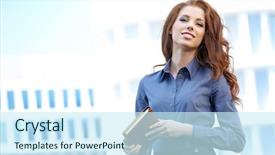  Presentation with estate - Cool new PPT layouts with attractive real estate agent woman backdrop and a cool aqua colored foreground
