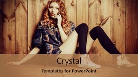  Presentation with youth - Amazing slides having attractive red-haired girl in checkered shirt and jeans shorts posing by a wooden wall youth style fashion backdrop and a coral colored foreground