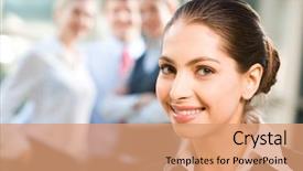  Presentation with self - Colorful slides enhanced with attractive self-confident business lady backdrop and a coral colored foreground