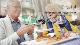  Presentation with tapas - Presentation design featuring attractive senior couple eating tapas outdoors background and a soft green colored foreground