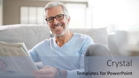  Presentation with eyeglasses - Slide deck having attractive-senior-man-with-eyeglasses background and a light blue colored foreground