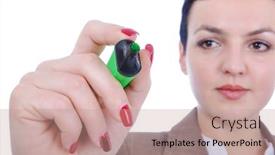  Presentation with writing pen - Colorful PPT theme enhanced with attractive sexy woman holding pen and writing backdrop and a coral colored foreground