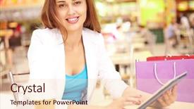  Presentation with camera - Presentation theme featuring attractive shopper with touchpad looking background and a  colored foreground