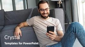  Presentation with temprature smart room - Cool new PPT theme with attractive-smart-young-man-sitting backdrop and a dark gray colored foreground