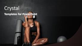  Presentation with music and athletic teams - Cool new PPT theme with attractive-smiling-fit-young-athletic backdrop and a dark gray colored foreground