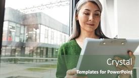  Presentation with long and winding road - Audience pleasing PPT layouts consisting of attractive-smiling-mature-woman backdrop and a gray colored foreground