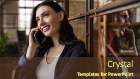  Presentation with entrepreneur - Colorful presentation design enhanced with attractive-smiling-smart-young-woman backdrop and a tawny brown colored foreground