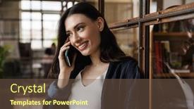  Presentation with entrepreneur - Beautiful PPT layouts featuring attractive-smiling-smart-young-woman backdrop and a tawny brown colored foreground