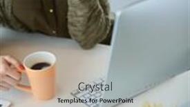  Presentation with woman office desk - Presentation theme featuring attractive-smiling-woman-sitting background and a light gray colored foreground