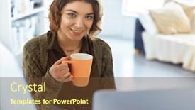  Presentation with woman office desk - Presentation theme consisting of attractive-smiling-woman-sitting background and a tawny brown colored foreground